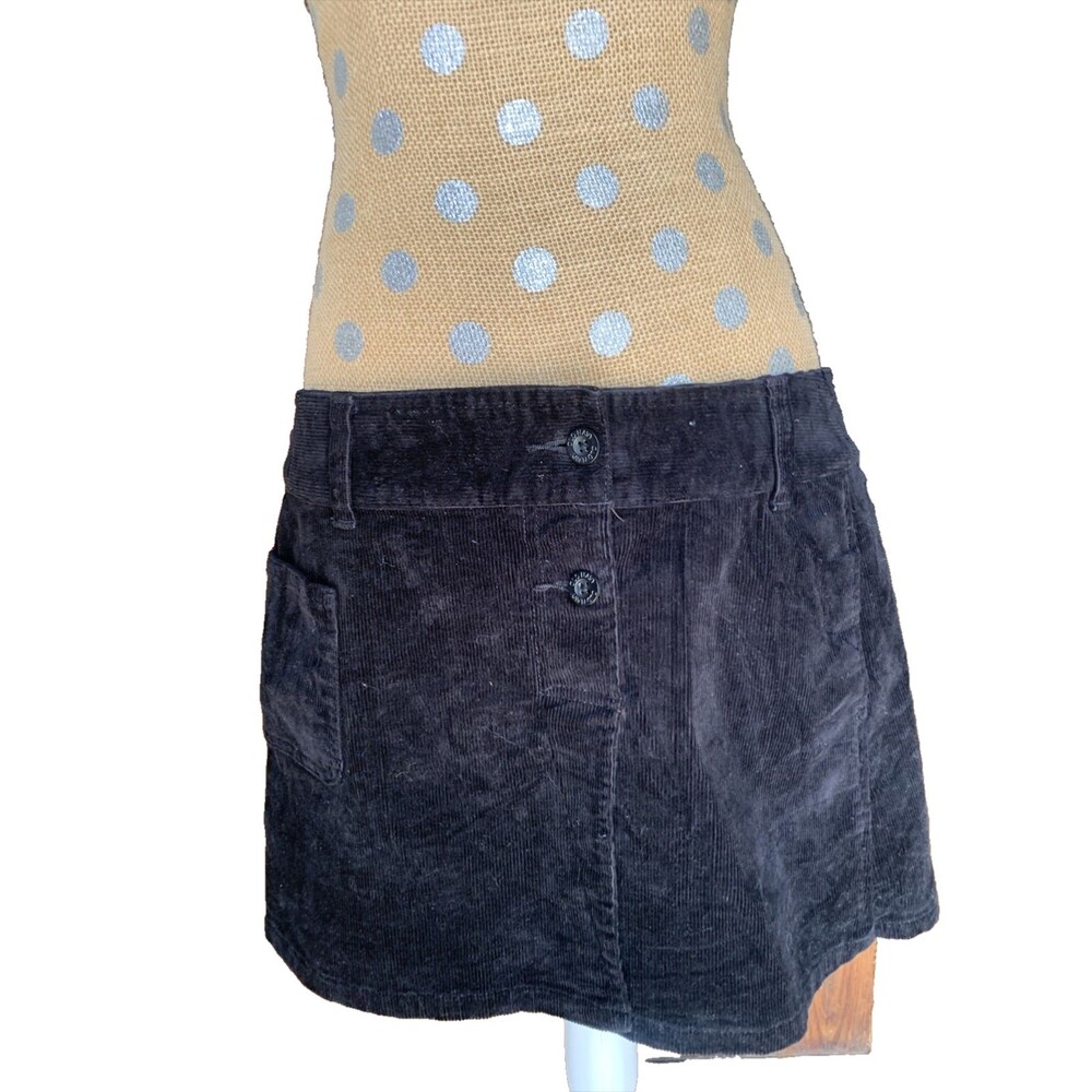 Vintage Y2K 2003 Old Navy Plus Size 14 Black Corduroy Pleated Mini Skirt Preppy